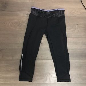 Lululemon black with purple and ruffle leggings